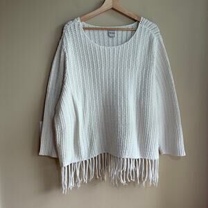 Nic + Zoe white bohemian knit long sleeved sweater fringe detail‎ women's XL